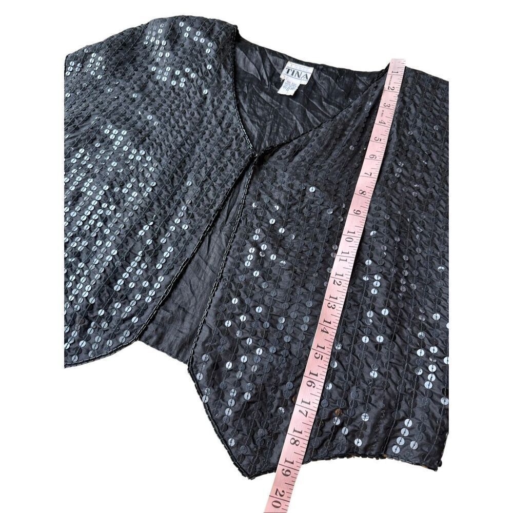 Vintage 80’s TINA Black Silk Sequined Open Front Top Size M - Picture 8 of 8